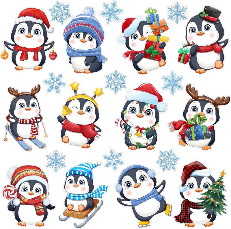 TREWAVE Winter Christmas Penguin Snowflakes Cutouts Christmas Bulletin Board Decorations Classroom Winter Holiday Cut-Outs Decor Home School Christmas Stickers for Wall Window Blackboard - Image 1